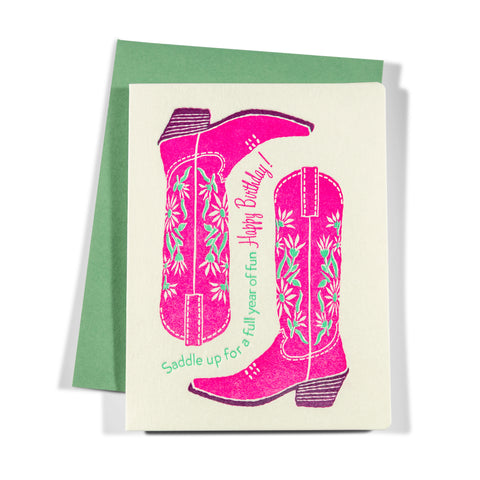 Saddle Up Boots | Birthday | Letterpress Greeting Card