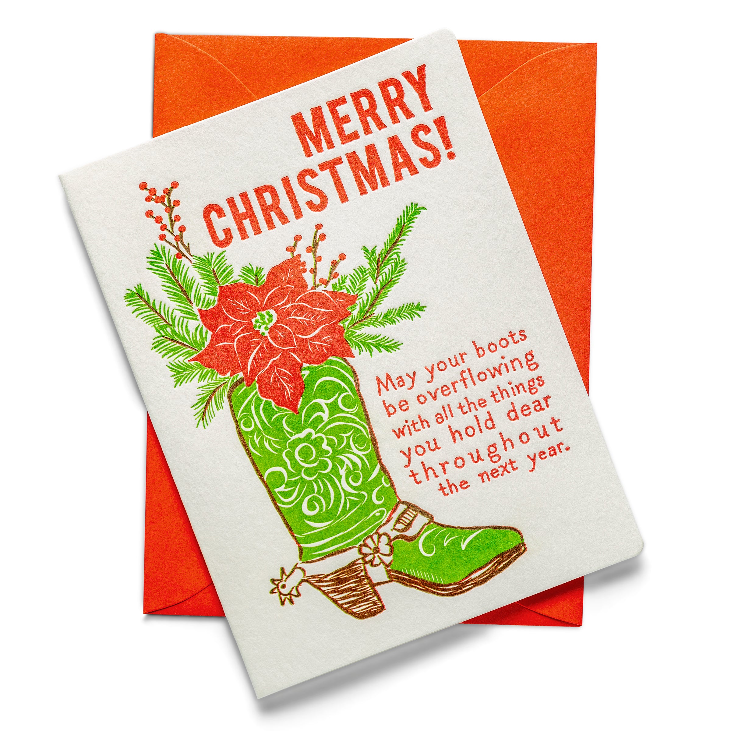 Holiday Boots Overflowing | Holiday | Letterpress Greeting Card