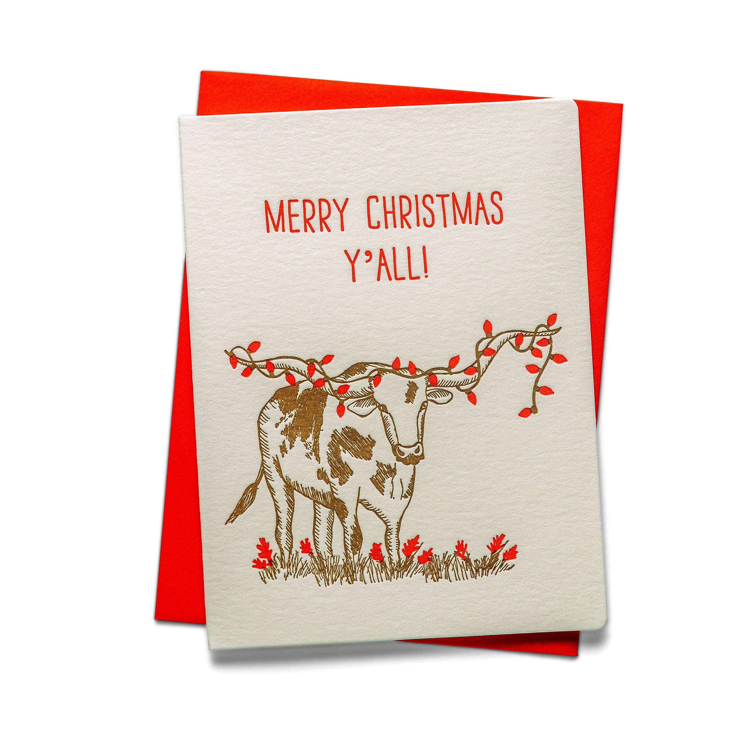 Longhorn Christmas | Holiday | Letterpress Greeting Card